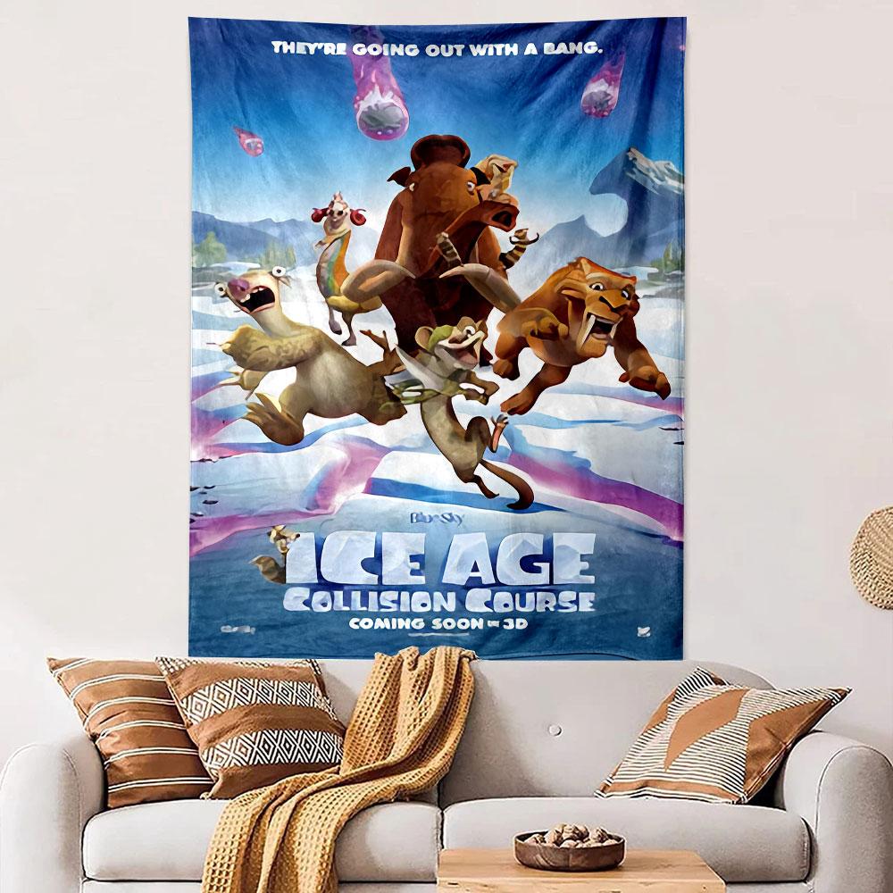 Ice Age Collision Course Tapestry Wall Hanging, Animated Movie Poster Art, Family Wall Decor for Bedroom Living Room Dorm