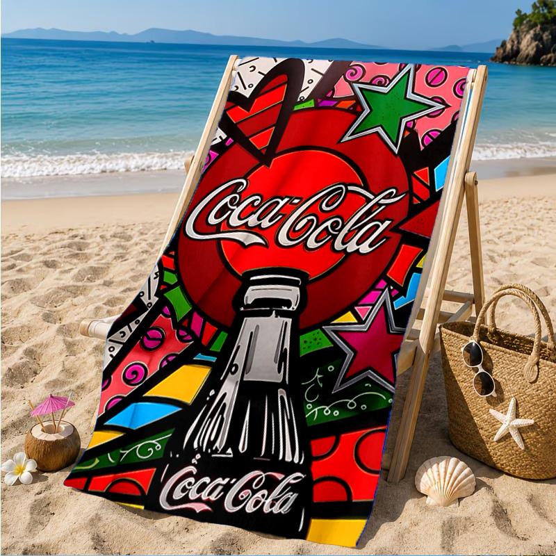 Пляжное полотенце Coca-cola с художественным дизайном, Быстросохнущее, Легкое в уходе, Подходит как для занятий фитнесом, так и для пляжного отдыха, Спортивный незаменимый аксессуар