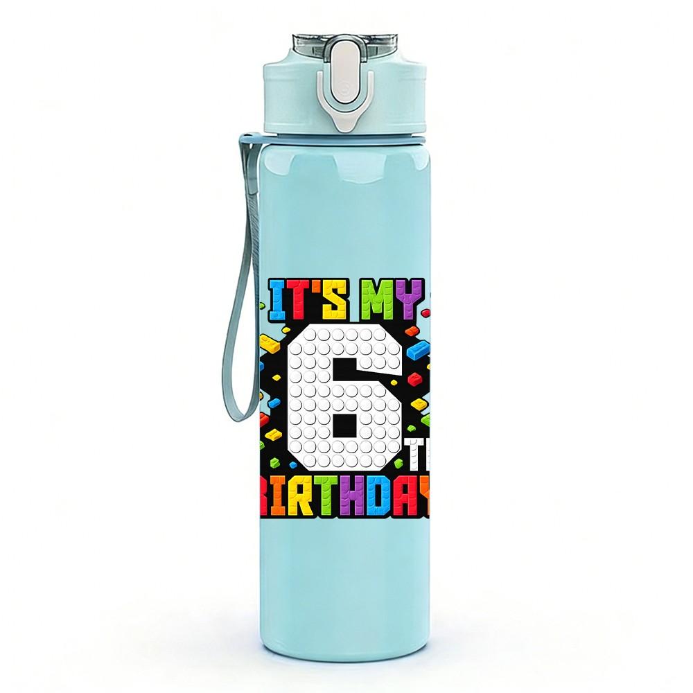 1PC Large Number Six Graffiti Print 750ml Color Plastic Sports Water Bottle Leakproof Flip Straw Lid Suitable for Sports Office Home Use
