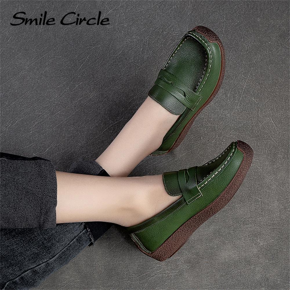 Женские лоферы из натуральной кожи, модная повседневная обувь в стиле ретро, ​​низкие женские туфли без шнуровки на плоской подошве
