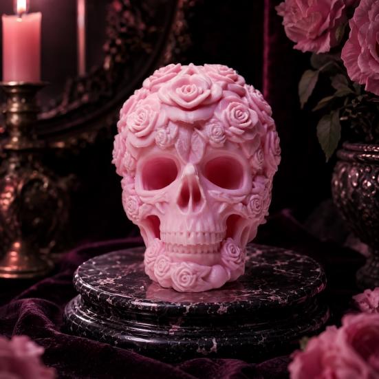 3D Printed Rose Skull Figurine, Durable Plastic Gothic Skull Flowers Sculpture with Detailed Petal And Bone Texture, Matte Finish Halloween Decor Gift