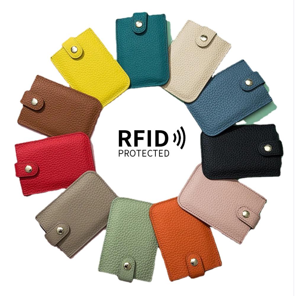 Модный Кожаный Держатель для ID-карт и Кредитных Карт с RFID-защитой Однотонный Тонкий Карманный Кошелек Чехол Держатель для Бейджа UNISEX