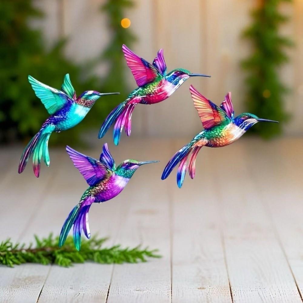Metal Material Metal Hummingbird Wall Art 3D Design Colorful Finish Hummingbird Pendant Weather Resistant Vintage Colorful Birds