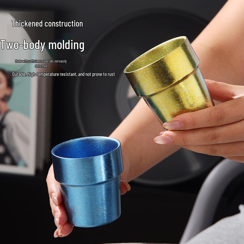 Folding Double-Layer Titanium Cup: Insulated and Portable for Coffee, Tea, or Wine