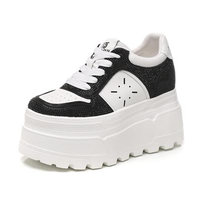 Мода 10СМ Кожа из микрофибры Весна Платформа Клин Женская Повседневная Обувь Блестящая Обувь для Скейтбординга Модная Осенняя Обувь Массивные Кроссовки