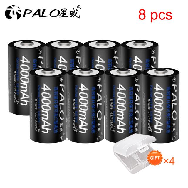 PALO Батарея размера C, 4000 мАч, аккумуляторная батарея LR14, 1,2 В, NI-MH, комплект зарядного устройства для ЖК-дисплея AA AAA, CD, 9 В, комплект зарядного устройства