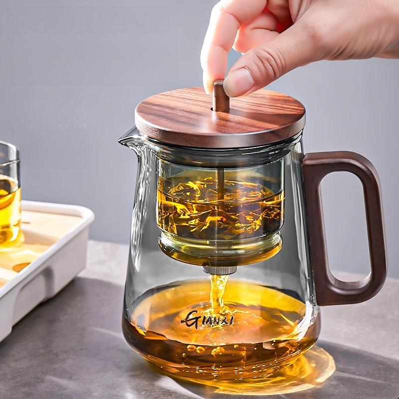 Home Tea Pot with Lift Filter Walnut Anti-Scalding Handle Tea Kettle Thickened High Borosilicate Pyrex Kung Fu Teapot