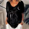 Summer V-neck 3D Cat Print Top Fashionable Casual Short Sleeved Women's T-shirts
