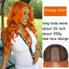 Long Body Wave Ginger Orange Wigs Synthetic Lace Wigs for Women Highlight Black Brown Middle Part Wig Cosplay Hair