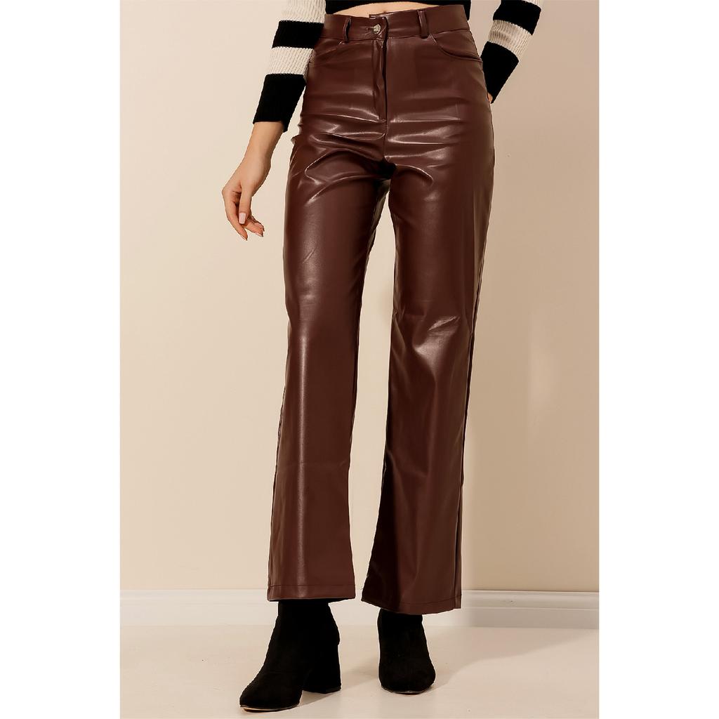Women's High Waist Leather Trousers