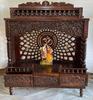 Hand-Carved Teak Wood Temple: Indian Pooja Shrine with OM Carving