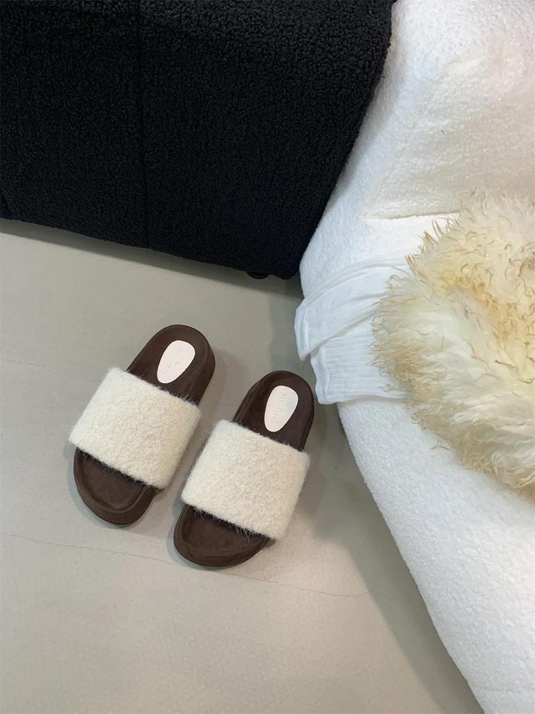 Меховые женские тапочки на платформе с плоскими каблуками, зимняя дизайнерская новая повседневная обувь для женщин 2024 года, модные домашние хлопковые тапочки, уютные, мягкие, Mujer Zapatos