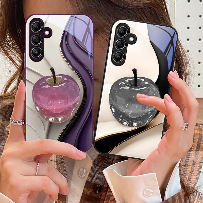Прозрачный цветной яблочный чехол из стекла для Samsung Galaxy A14 4G 20 30 52 20S 21S 22 32 33 34 42 50 51 53 54 70 71 72 73 5G