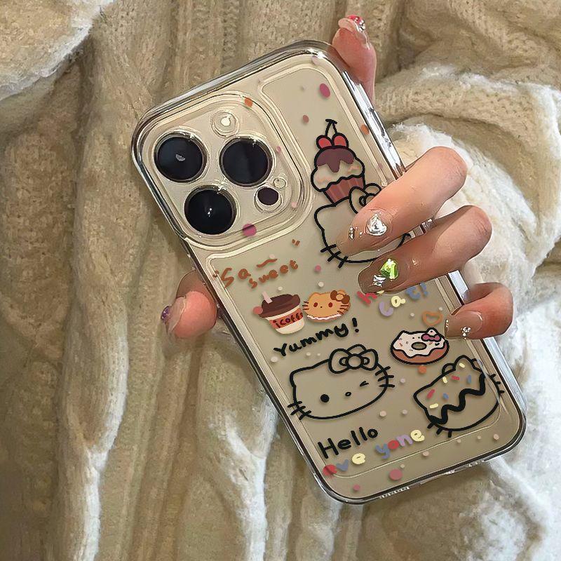 Сладкий пончик Kiki Cat Чехол для iPhone 15/14 Pro Max Мультяшный Прозрачный Чехол для Телефона