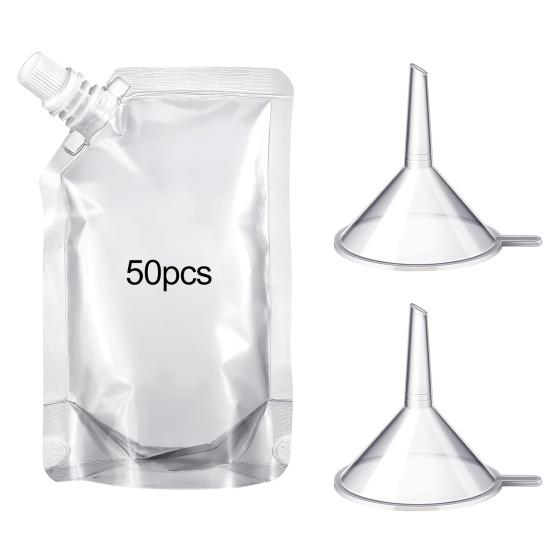 50 шт. 100/150 мл многоразовые пластиковые пакеты для напитков с воронкообразными насадками, пищевые прозрачные портативные пакеты для напитков