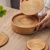 1Pc Pure Handmade Rattan Coasters,Rattan Patterns,Heat Resistant Kitchen Dining Coasters,Wooden Storage Tea Set,Kitchen Gadgets