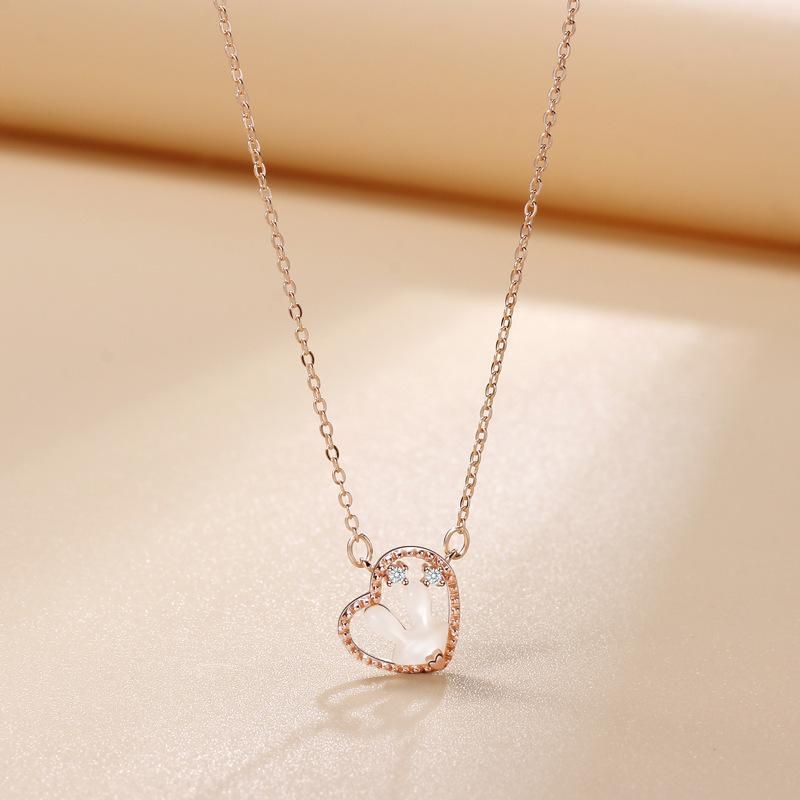 Милое ожерелье с кроликом в форме сердца, женское, свежее и милое, корейское, изысканное, в стиле инс, с подвеской в виде кролика любви из перламутра