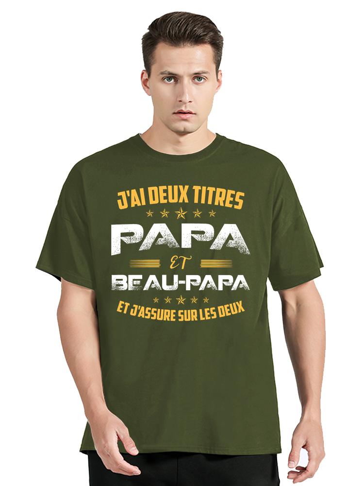 Fathers Day Birthday T Shirt Unisex Tops Tees Casual T Shirt Camisetas New Assure Deux Titres Papa Et Beau Papa Dad Papa Tshirt