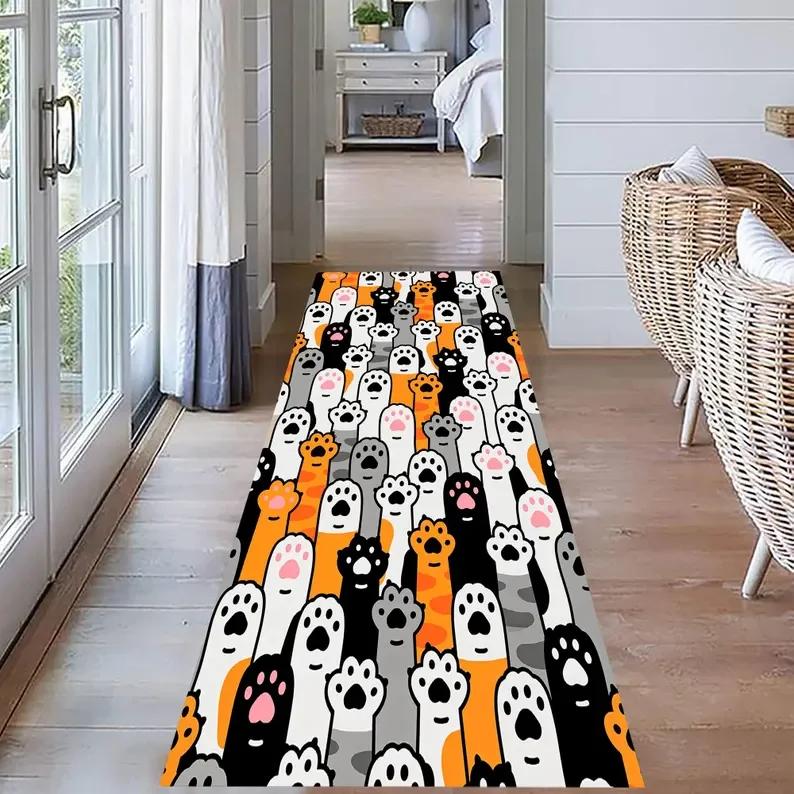 Розовый Коврик-дорожка со следами лап для детской прихожей, Девичий ковер для комнаты, Гостиной, Коридора, Домашний декор, Ковры