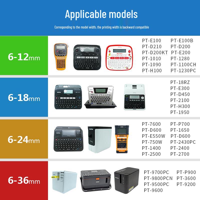 Compatible Brother 12mm Label Maker Ribbon: PT-E100B/D210/D450/115B, Laminated Self-Adhesive