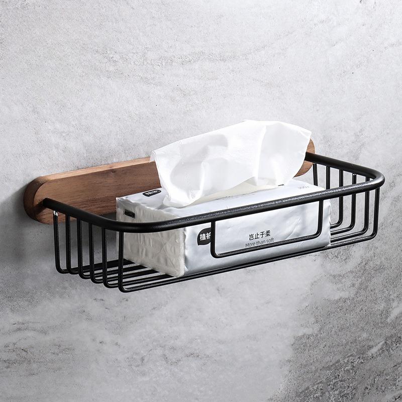 Creative Walnut Wood Toilet Paper Holder No Drill Bathroom Tissue Box with Phone Shelf