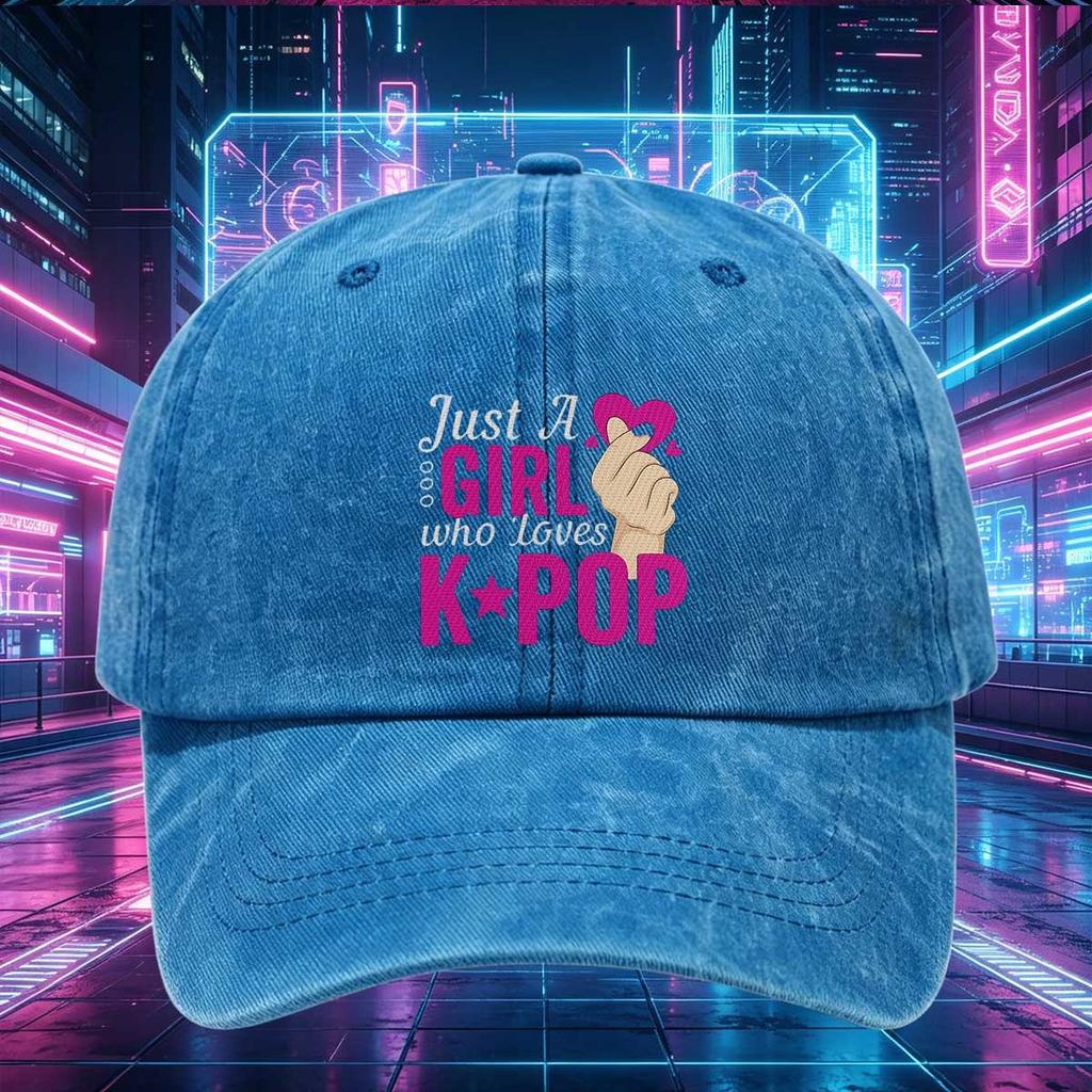 pc Just A Girl Who Loves KPOP Print Baseball Cap Adjustable Casual Hat Cute Heart Star Design Suitable for Daily Wear