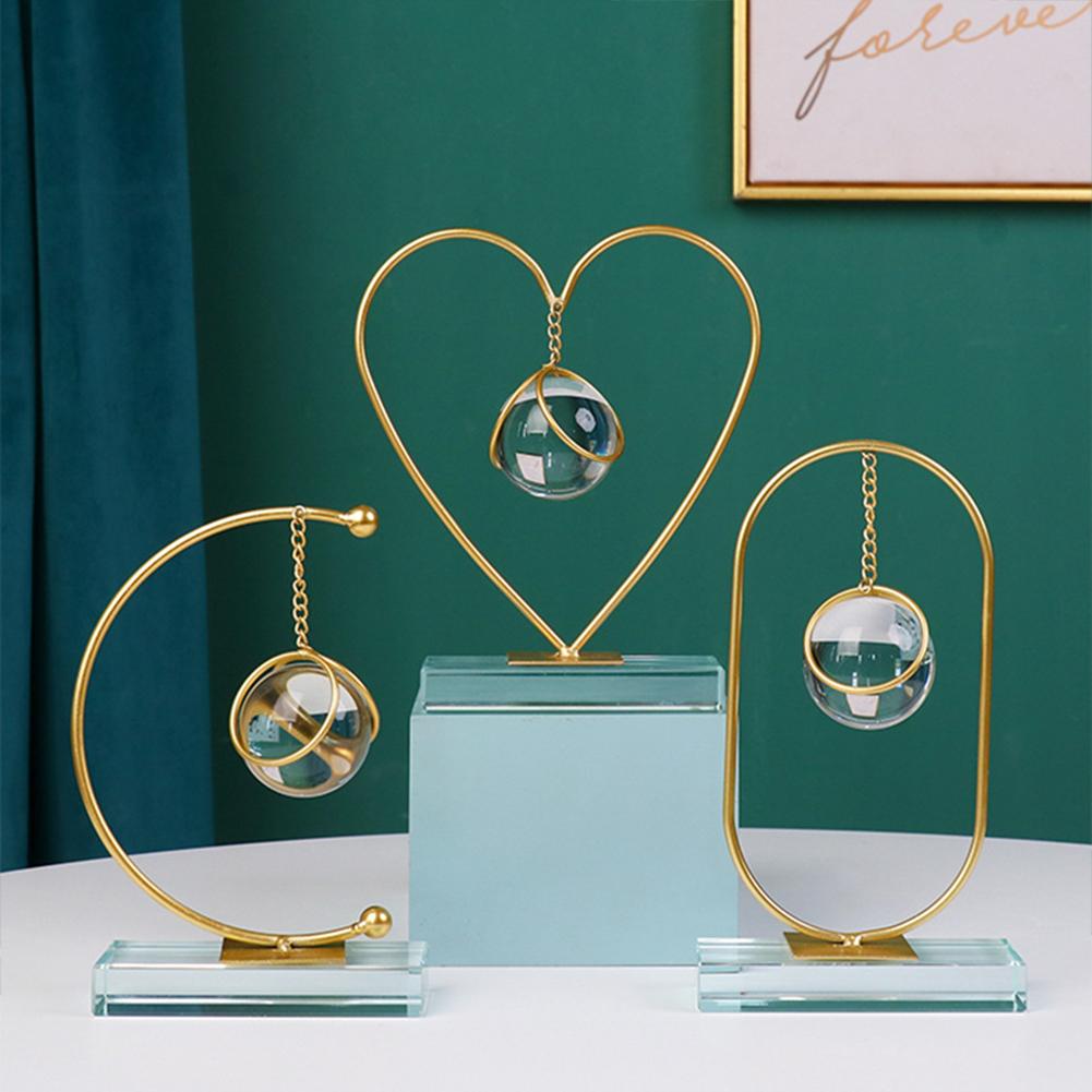 Crystal Ball Ornaments, Wrought Iron Ornament Display Stand Half Moon Love-shaped Round Shape Oval, Light Creative Geometric Home Decorations
