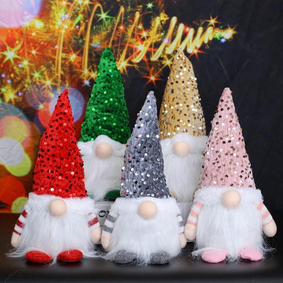 Light-Up Christmas Gnome Decoration Handmade Sequin Hat Faceless Dwarf Doll with Light Glowing Plush