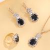 4 Pcs Water Drop Shape Zircon Set With Pendant Necklace & Drop HookEarring & Ring Cubic Zirconia Wedding Accessories Gift