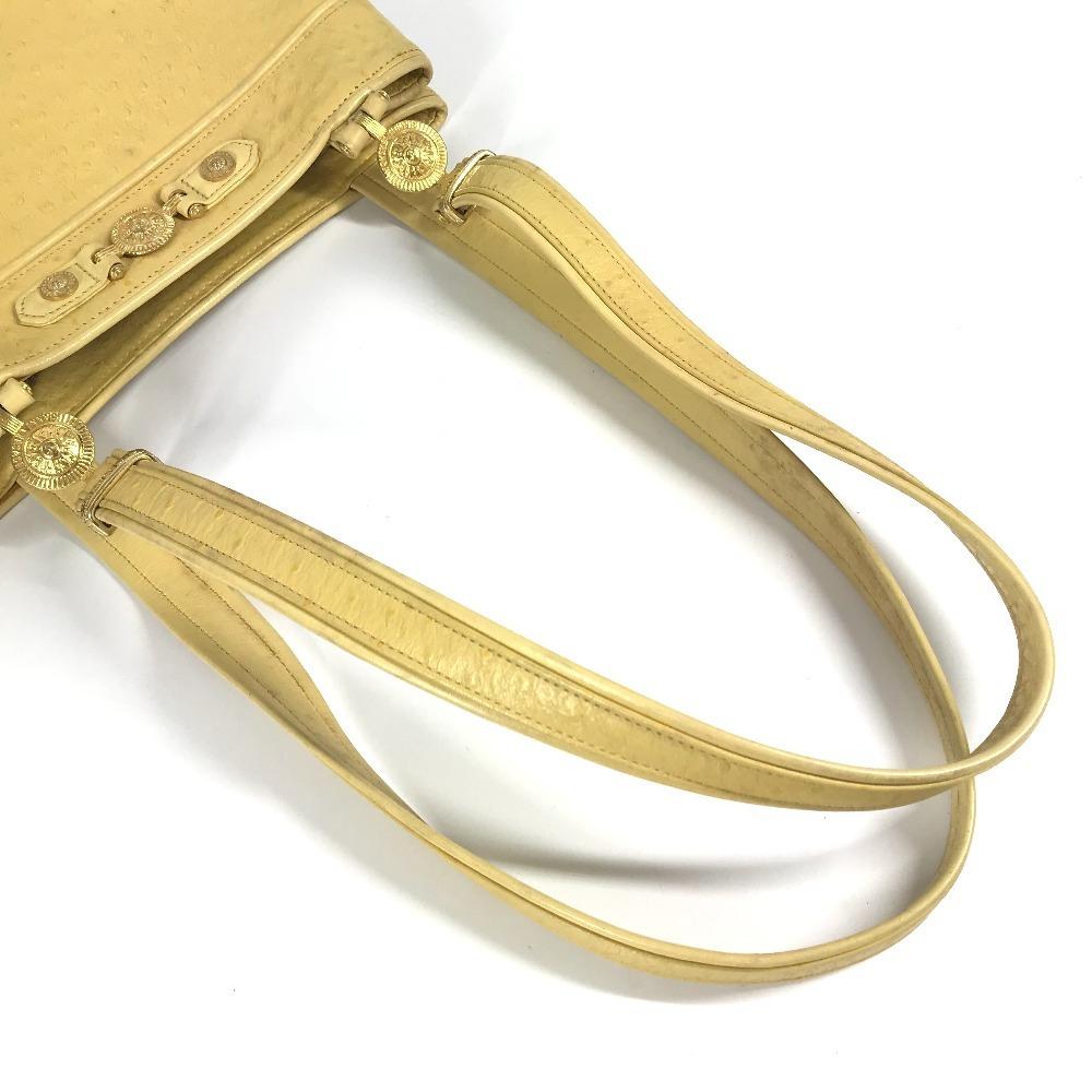 VERSACE vintage Sunburst logo Bag Tote Bag Shoulder Bag Embossed Leather yellow