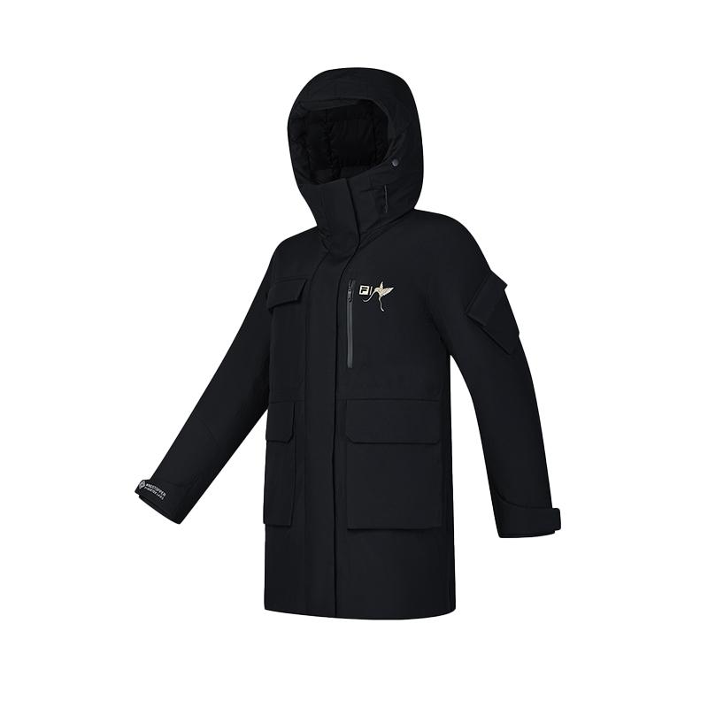 Fila Explore Series Однотонный Принт Логотипа Миди Длина Капюшон Длинный Рукав Пуховик Женская верхняя одежда Насыщенный Черный A11W447916FBK