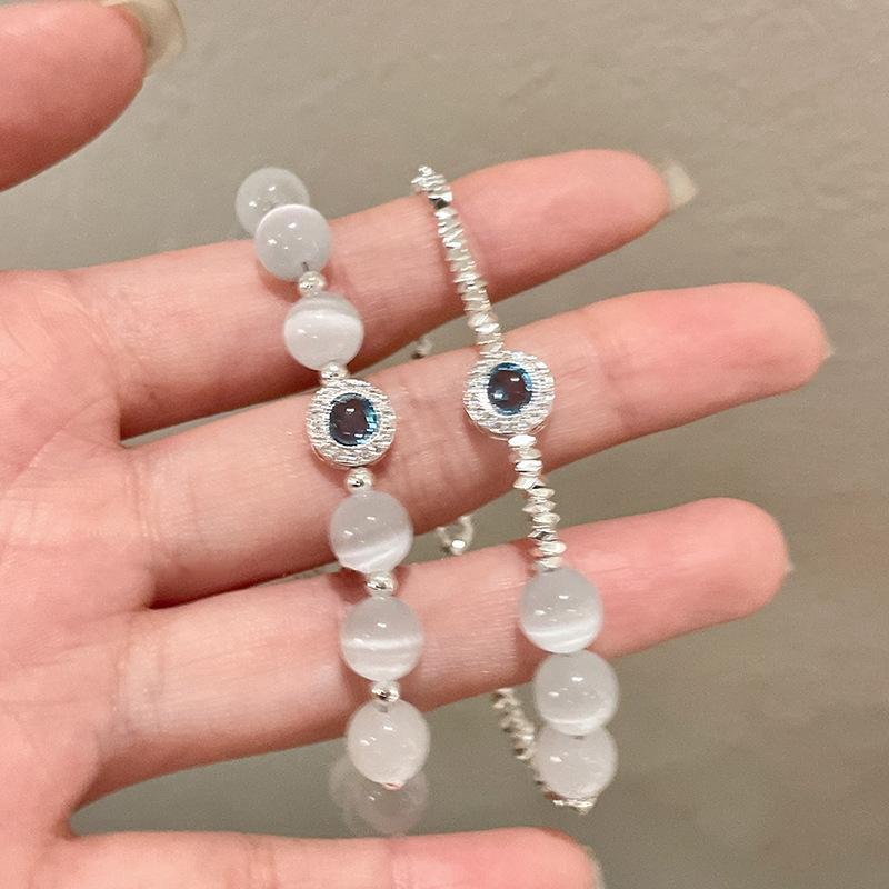 Винтажный белый браслет из искусственного жемчуга для женщин, роскошный браслет из круглых бусин с синим кристаллом циркония, свадебные украшения, подарки