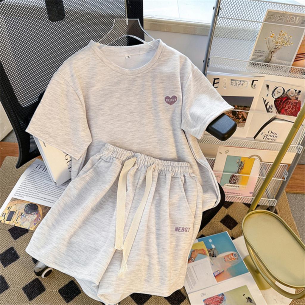 Академический стиль, свободные повседневные спортивные костюмы с буквами для женщин, летние корейские футболки с короткими рукавами и шорты в стиле Харадзюку, комплект из двух предметов для бега для молодой девушки 2000 года