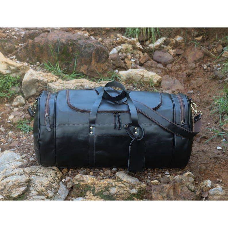 Handmade Buffalo Leather Duffle Bag: Full Grain Travel Gym Holdall