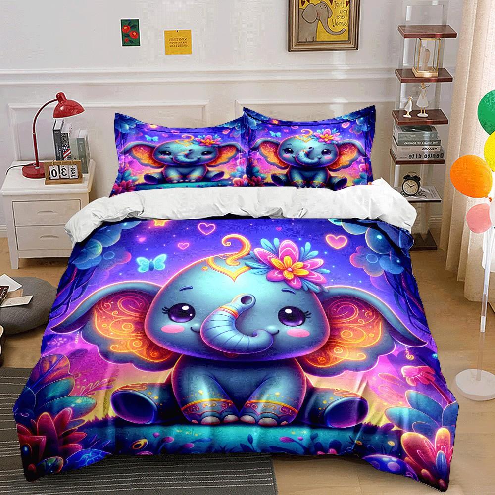 "Colorful Elephant-Themed Kids Room Decor" Exquisite three-piece bedding set gift for kids and adults