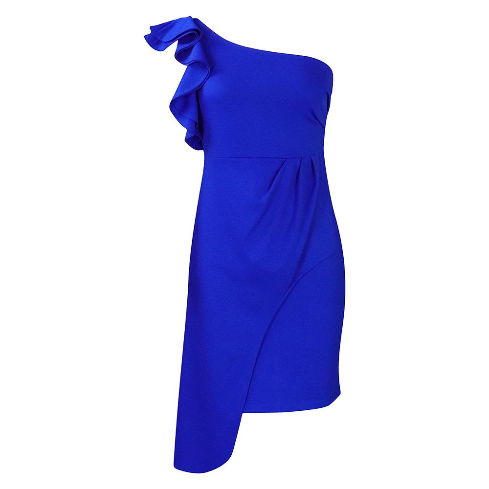 D393 Women's Summer Fashion One-Shoulder Ruffle Pencil Skirt Dress