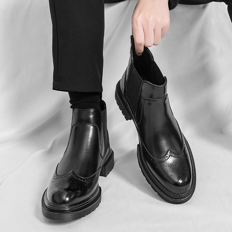 Fashion 2025 High Quality Men's Comfortable Round Toe Knight Boots Autumn Brand Men's Thick Soled Breathable Block Carved Chelsea Boots