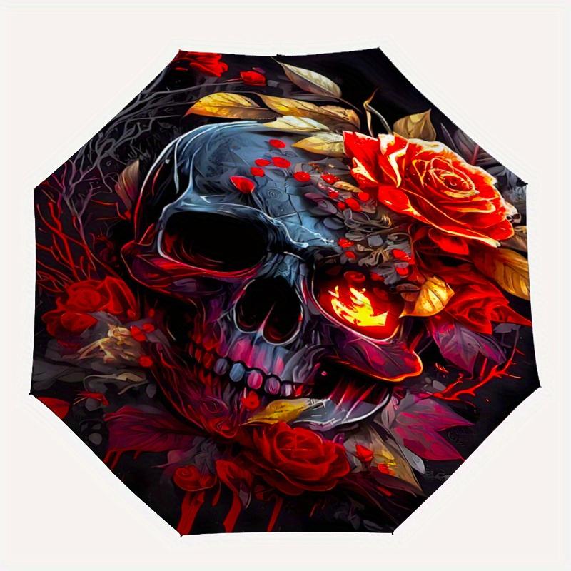 1pc Floral Skull Automatic Open/CloseUmbrella,Compact Umbrella for Men & Women Day Gift.W046