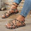 Women'S Leopard Print Flat Sandals - Stylish Braided Strap Elastic Non-Slip Summer Beach Shoes with TPR Sole Casual Open-Toe Design for Casual Attire,