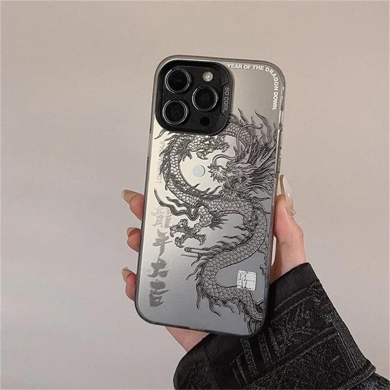 Роскошный защитный чехол Dragon Totem Anti-Drop для iPhone 16 Pro Max 15 14 13 12 11 Pro XR XS 7 8 Plus с защитным покрытием для линз