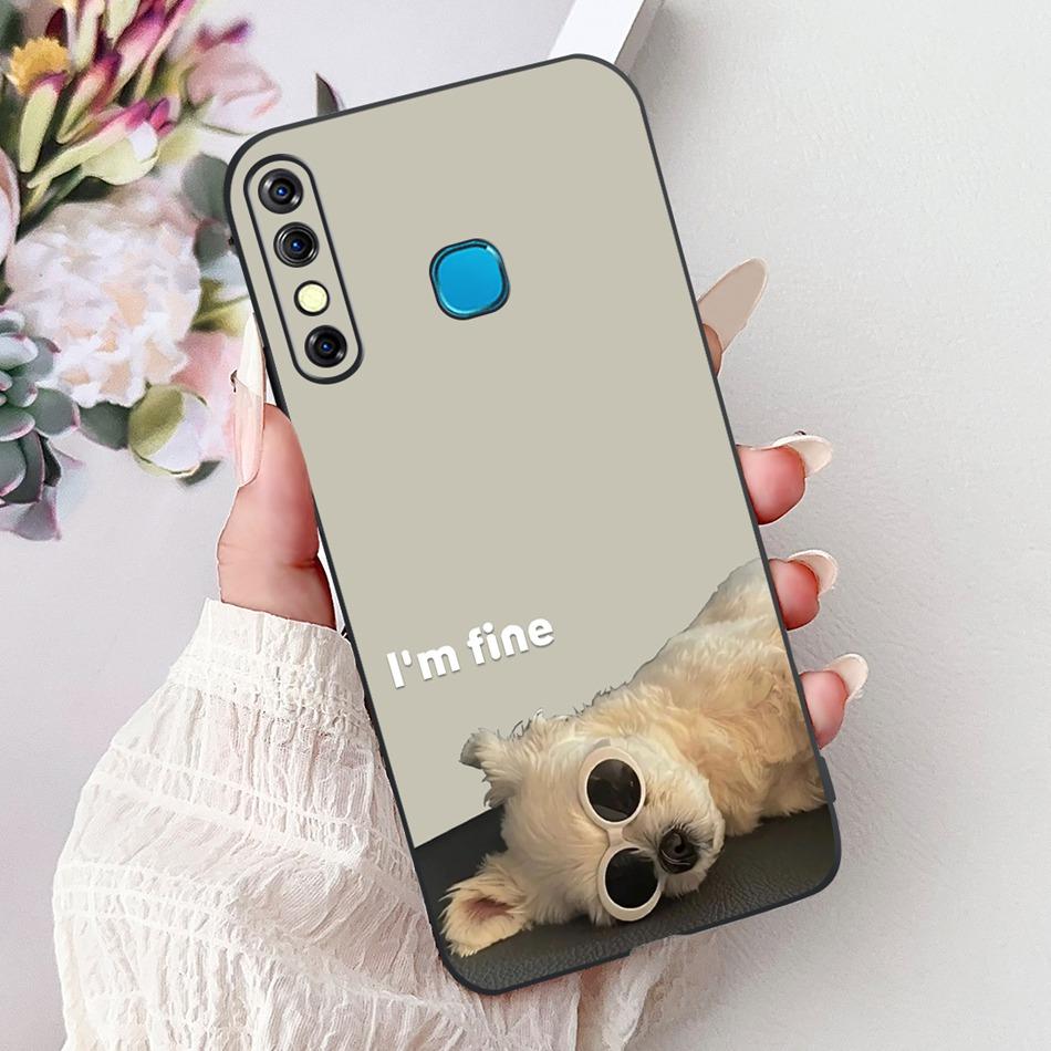 For Infinix Hot 8 Phone Case Hot 8 Lite Hot8 X650 X650C X650B X650D Elegant Floral Cat Pattern Black Silicone Soft TPU Cases