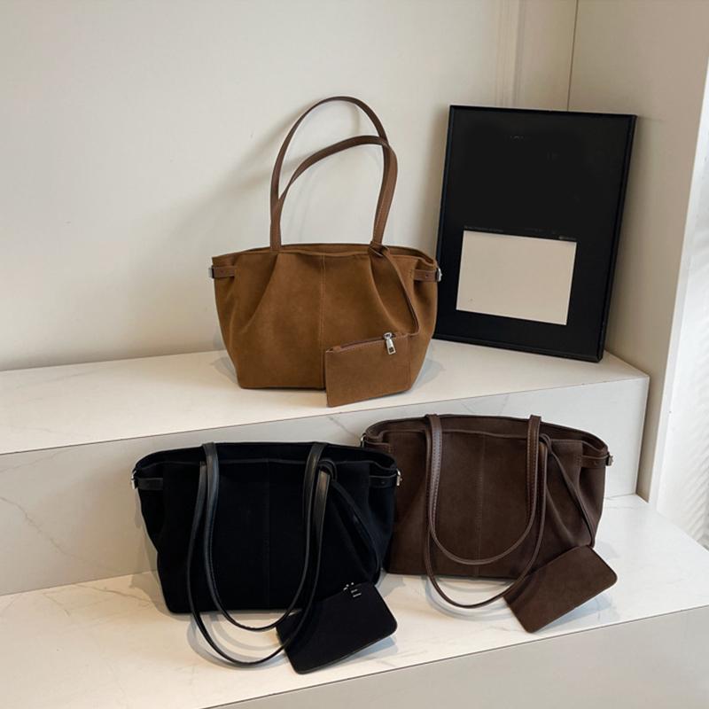 Yogodlns Замшевые сумки через плечо для женщин, вместительные сумки-тоуты, легкая сумка под мышкой, повседневная сумка-шоппер, однотонная дорожная сумка-ведро