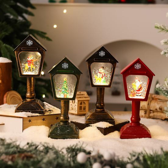 Christmas Wind Light USB/Battery Powered Mailbox Design Lamp Retro Sequin Glass Ball Santa Claus Snowflake Lantern Xmas Decor