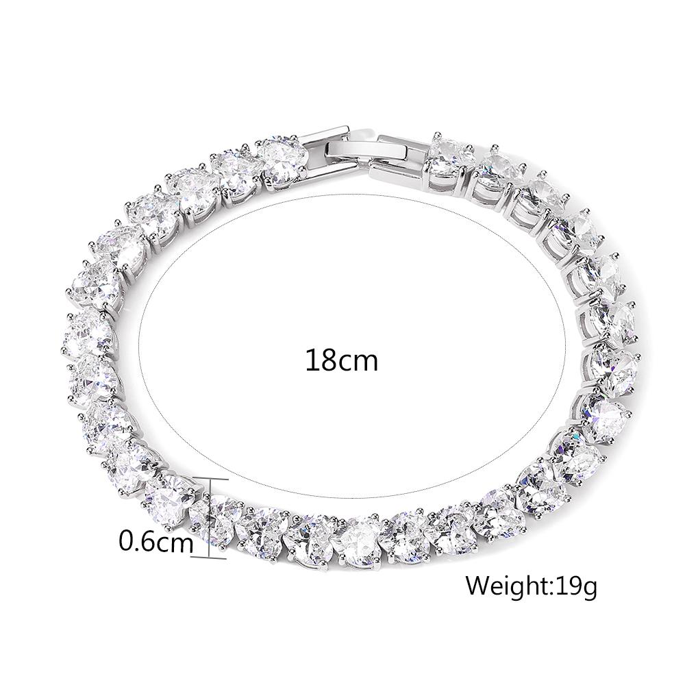 ZAKOL Fashion Geometry Cubic Zirconia Heart Chain Bracelets for Women Luxury Silver Color Bridal Wedding Dress Jewelry
