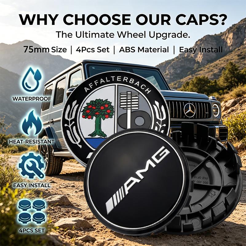 AABIG1 4Pcs 75mm Car Wheel Hub Center Cap Badge Decoration Cover Stickers For Mercedes Benz AMG W205 W218 W177 W176 W169 A B C E S Clas