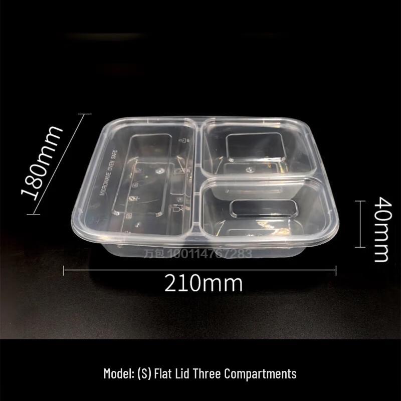 Disposable 3-Compartment Meal Prep Containers with Flat Lids
