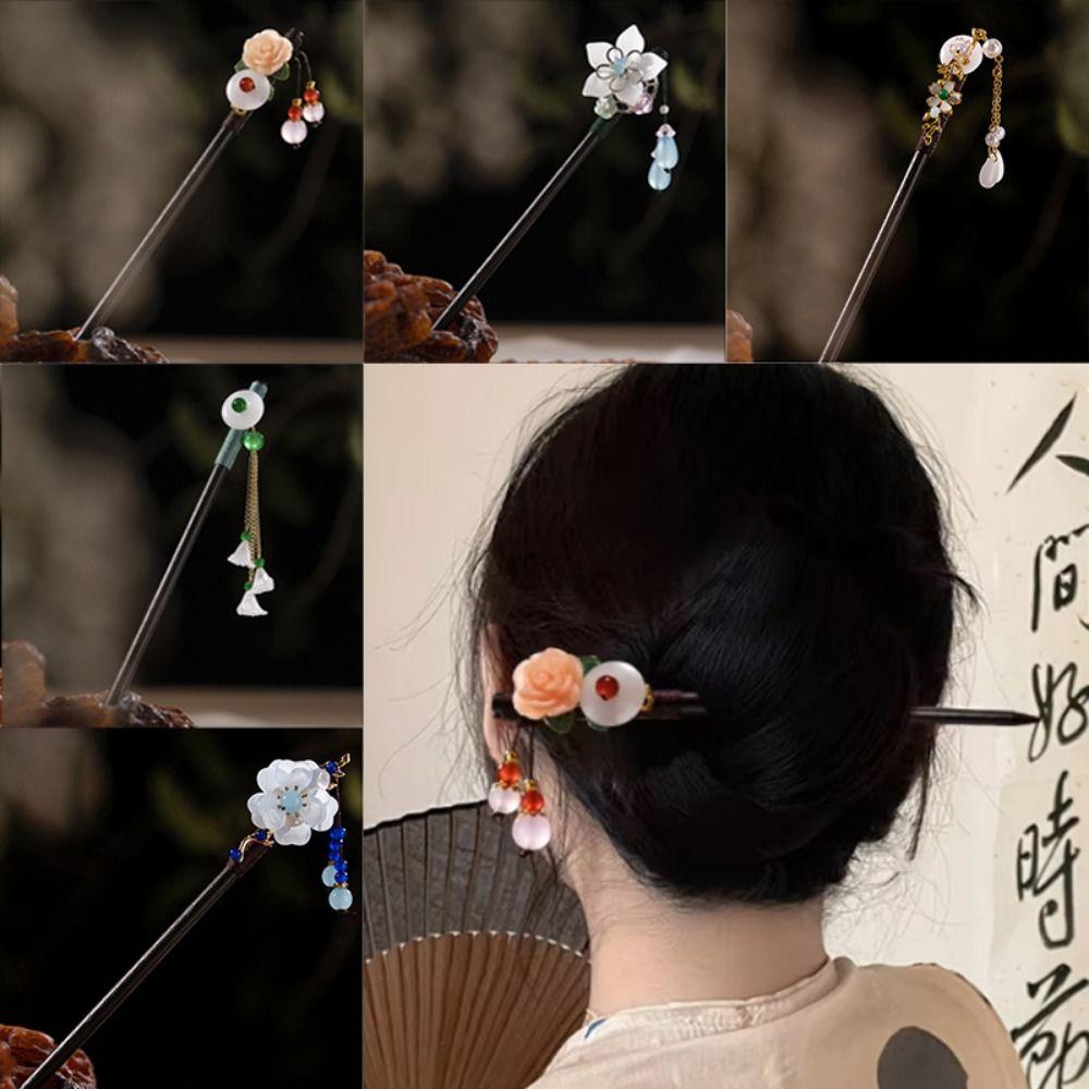 Wooden Flower Hair Forks Handmade Hairpin Chopstick Hair Ornament Hanfu Hair Bun Wedding