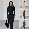 Bodycon Dress for Women Mock Neck Long Sleeve Midi Dress Ruched Slim