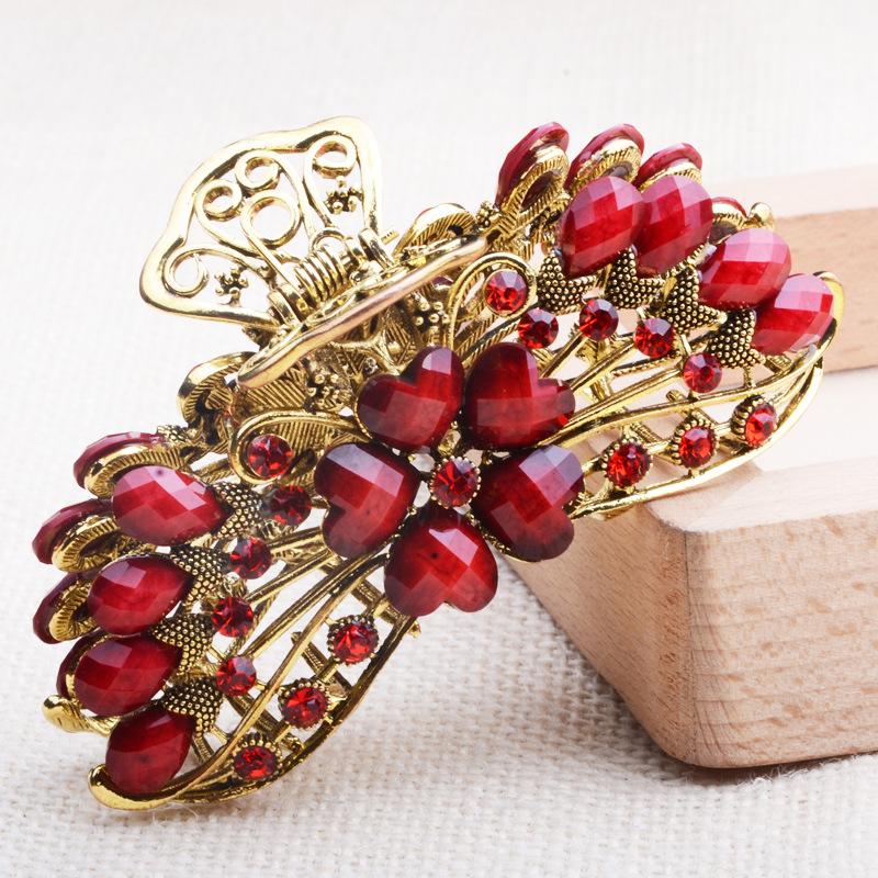 НОВЫЙ винтажный кристалл, смола, цветок, коготь для волос, краб, ювелирные изделия, цветок, заколка для волос в виде павлина, женская заколка для банкета, аксессуары