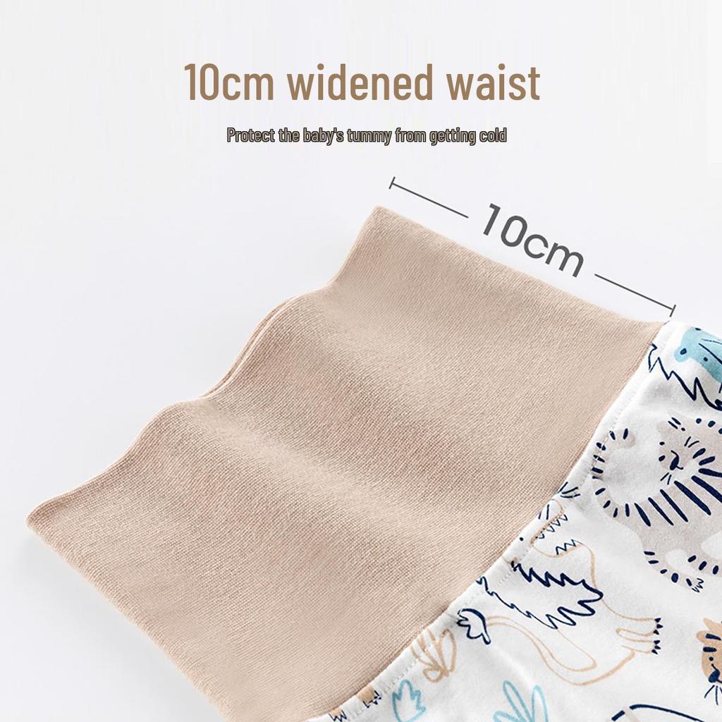 Детские штанишки из чистого хлопка с высокой талией и защитой живота - Весенне-осенний стиль